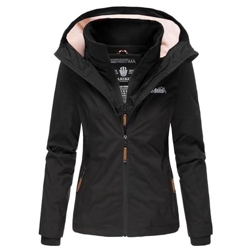 MARIKOO Designer Damen Übergangs Jacke leicht gefüttert Kapuze kurz B659 [B659-Erdbeer-Schwarz-Gr.XXL]