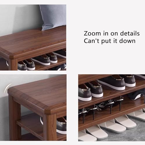 Petit meuble à chaussures réglable bois massif : banc de rangement entrée - 7