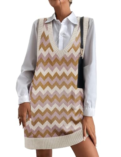 Image of HOTOUCH Women Sweater Vest Oversized V Neck Sleeveless Knit Pullover Ribbed Vest Dress with Pockets