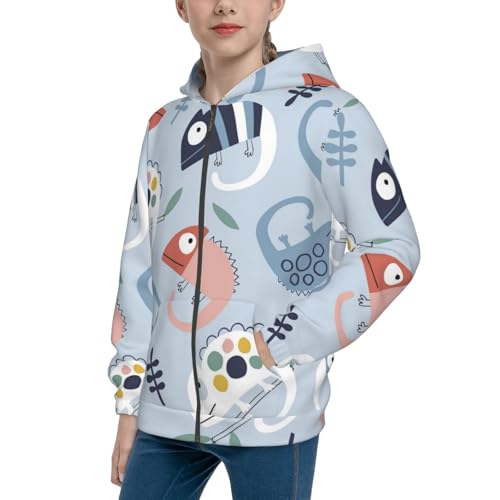 Cute Chameleons On Blue Kids Pullover Hoodies Boys Zip Up Sweatshirts Girls Athletic Clothes with Pocket