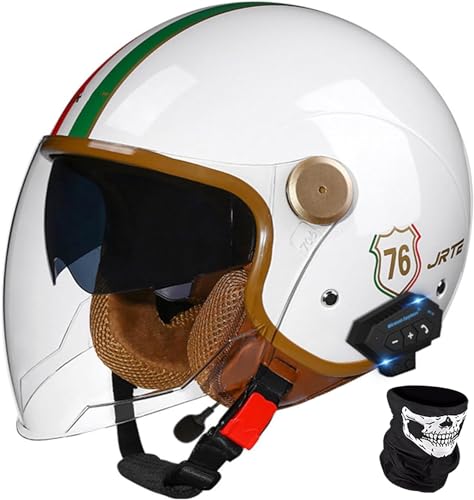 Kcolic Casco De Moto Bluetooth Casco Jet con Visera Homologado ECE 3/4 Casco De Moto Medio Abierto con Micrófono De Altavoz para Mujeres Y Hombres para Scooter Racing Crash Helmet G