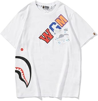 EXXE&OYYO Mens Shirt Camo Casual Tees Graphic Shark Ape Hip Hop Tees white9,M,Medium