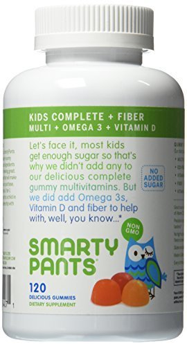 SmartyPants Kids Fiber Complete with No Sugar Added, Multi plus Omega 3 plus Vitamin D, 120 Count (Pack of 4) by SmartyPants Gummy Vitamins
