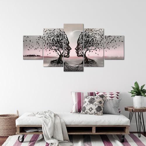 Runa Art - Tableau Couple d'amoureux 200 x 100 cm 5 Parties XXL Decoration Murale Dessin Gris Rose 044851b – vue 4