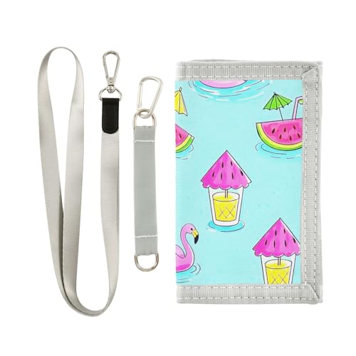 ALAZA Kids Wallets for Boys Girls Toddler Trifold Wallet Children Small Summer Flamingo Watermelon with Zipper Coin Pocket