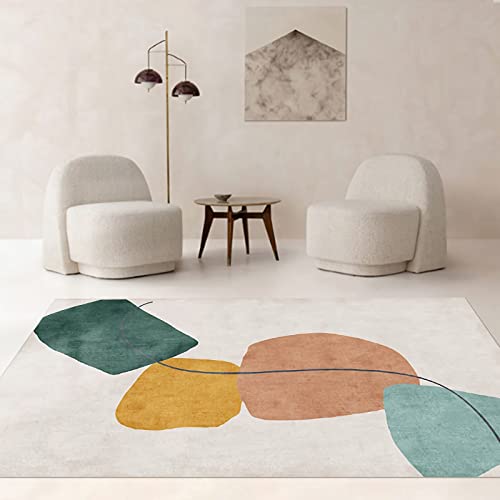 Tapis géométrique salon moderne 180x280 cm lavable vert jaune beige - 2