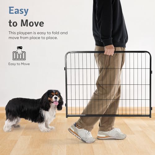 Image of DUMOS Dog Playpen 32 Inch 32 Panels Indoor Outdoor Metal Pet Fence | Foldable Dog Play Pen with Door, Portable Exercise, RV Camping, Puppy Small Medium Dogs