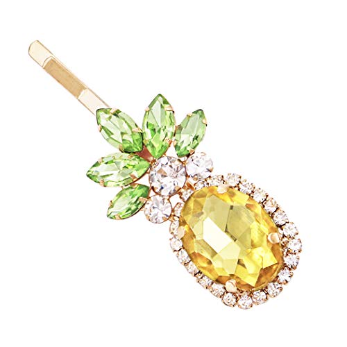 Rosemarie & Jubalee Women's Fun And Fruity Statement Yellow And Green Crystal Rhinestone Pineapple Jewelry (Bobby Pin Hair Clip)