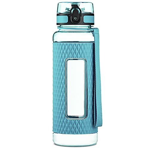 Swig Savvy Sports Water Bottle, Wide Mouth Leakproof Lid, Infuser, Silicone Sleeve - 25oz (Blue)