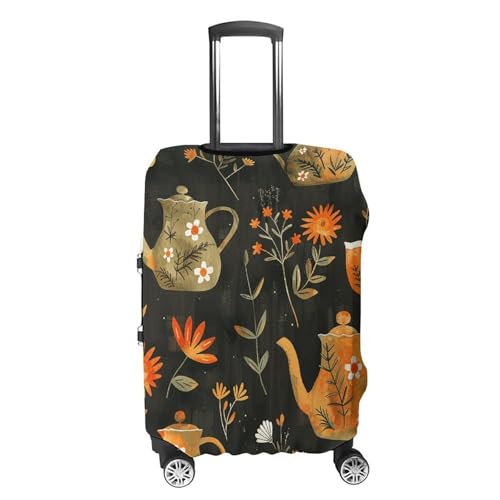 Plants And Teapot Luggage Cover, Washable Elastic Suitcase Cover Protector Fit 18-32 Inch Luggage4
