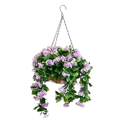 Cestas colgantes falsas, decoración realista de mirto crepé, flores colgantes artificiales de 15.7 pulgadas con follaje realista para el hogar, apartamento, porche, patio, jardín, balcón, terraza