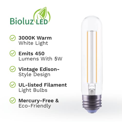 Bioluz Led 94 Cri T10 Led Bulb 40W (Uses Only 5W) E26 Base Filament Bulb Soft White 3000K T10 Led Edison Bulb Works With Dimmable Or Non-Dimmable Ul-Listed Title 20 High Efficacy Lighting 6-Pack #TOP1