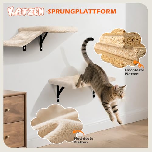 Eukue Kletterwand Katzen, Kletterwand Set 10 -teiliges für Katze, Groß Katzen Wandelemente mit Kratzbaum, Katzenhaus, Katzenbrücke, Sisal Kratzsäulen für den Innenbereich bis 10 kg