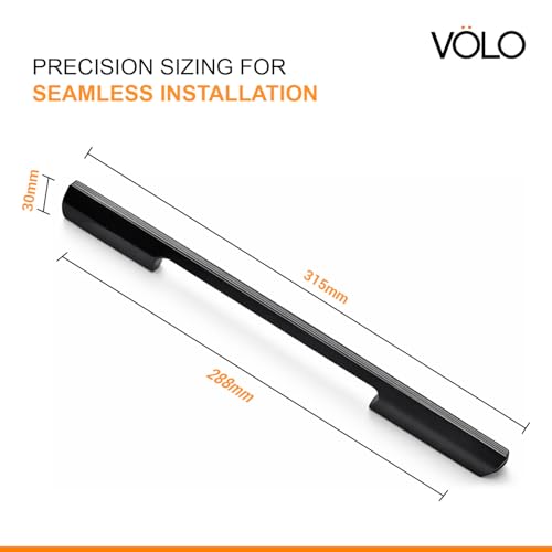 Image of Volo Wardrobe and Cabinet Pull Handle - Versatile Handles for Wardrobes, Drawers, Sliding Closets, and Doors in Kitchens, Offices, and Bedrooms (SAC-35) (Glossy Black, 288MM (12 Inch)) Pack of 1 Piece