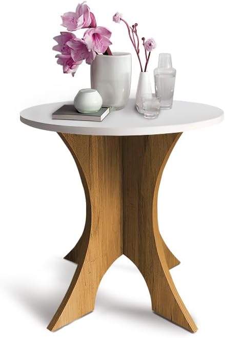 Rellon Industries End Table Night Stand Multi Purpose Fold-able Side Table Plant Stand Stool Living Room Coffee Table Furniture Table Round Shape (White)