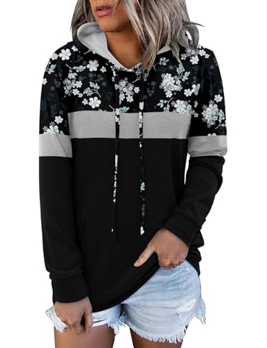 KISSMODA Hoodies for Women Pullover Womens Casual Zipper Hooded Sweatshirts Striped Long Sleeve Pullover Tops Hoodie Sweatshirt Black Lilac XLarge