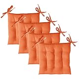 Komfortec Juego de 4 Cojines para Silla de 40 x 40 cm, con Cintas, de algodón, 200 g/m², Resistentes al Agua, Cojines Decorativos, para Interior y Exterior, Color Naranja
