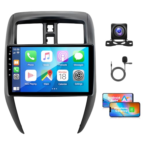 10.1IN 2+32GB Car Radio for Nissan Versa Sedan Radio 2015-2019 Wireless Carplay and Android Auto Android 13 Touchscreen Stereo with GPS Navigation HiFi WiFi AHD View Camera EQ Setting/FM Radio