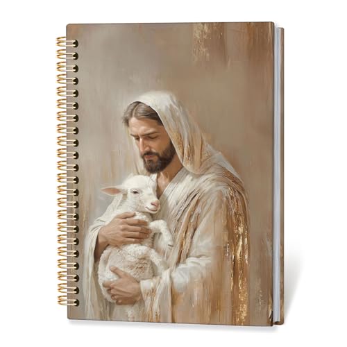 RTXLEZM Jesus Christian Notebook Journal, Religious Bible Verse Notebooks for Note Taking, Christian Prayer Journal for Woman, Jesus Holding Sheep Christ Hardcover Spiral Notebook 5.5x8.3 Inch