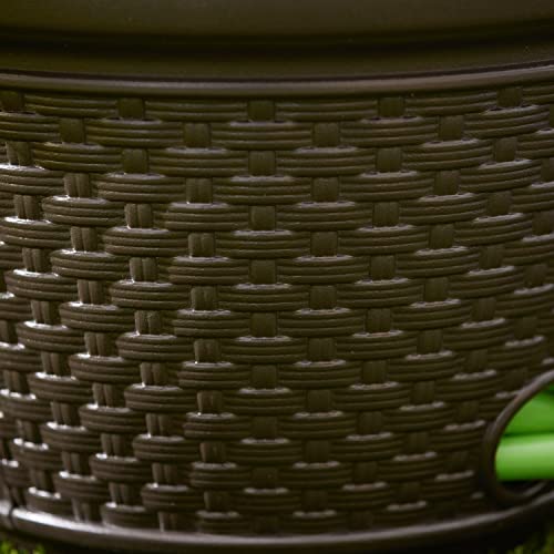 Suncast Decorative Wicker Garden Hose Holder Pot with 4 Drain Holes for 100 Foot Hoses, Java - image 7