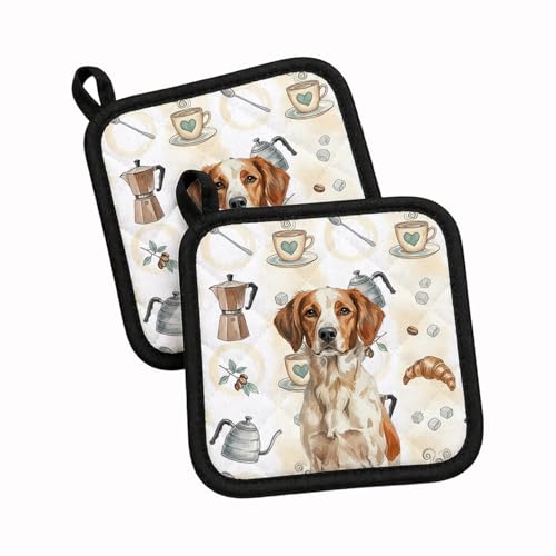 Caroline's Treasures Roan Brittany Coffee Bar Pair of Pot Holders Pair 7.5x7.5 Quilted Insulated Hot Pads Decorative Kitchen Gift Made in USA