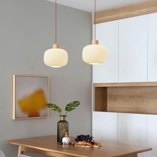 Lustres suspendus en bois de style japonais et verre noble
