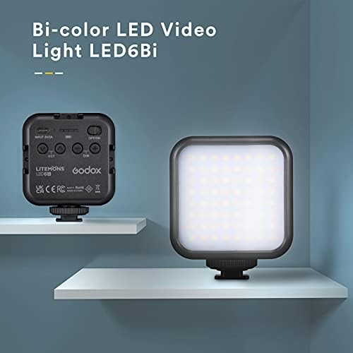 Godox LITEMONS LED6Bi Mini LED Video Light, CRI95 3200K-6500K Adjustable LED Camera Light, 1800mAh Rechargeable LED Photography Panel Light for Video Conferencing, Zoom Calls
