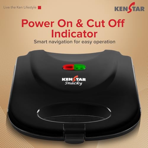 Image of Kenstar SNACKY 750W Sandwich Maker | Non-Stick 2-Slice Grill Plates | Cool-Touch Body & Auto Cut-Off | Black