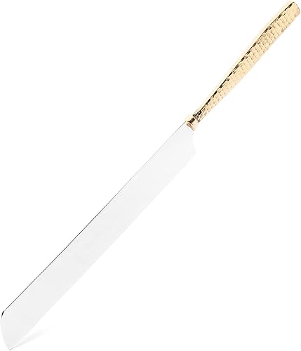 Miniatura 9 de Juego de 4 copas de champán de latón real con cuchillo de pastel de latón martillado a mano y juego de servidor acabado chapado en oro y plata para