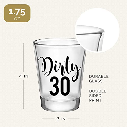 Image of Your Dream Party Shop Dirty 30 Shot Glasses, Reusable 30th Birthday Favors, Set of 12, 1.75 oz - Perfect for Dirty 30 Birthday Decorations, 30th Birthday Party Favors, Available in Glass and Plastic