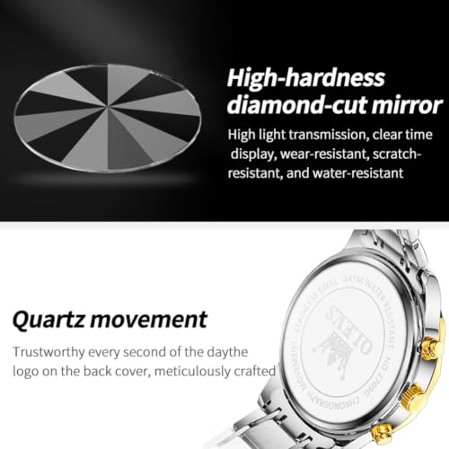 Image of OLEVS Watches for Men Luxury Diamond Casual Large Dial Watches Stainless Steel Waterproof Business Dress Analog Luminous Date Mens Watches