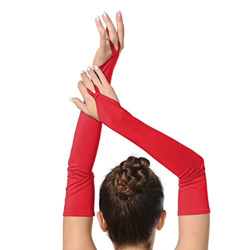 ALLNOWA Women's Fingerless Over Elbow Length Gloves Spandex Costume Long Gloves One Size Fits All (Red)