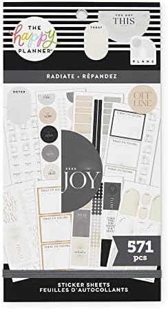 The Happy Planner Sticker Pack for Calendars, Journals and Projects –Multi-Colour, Easy Peel – Scrapbook Accessories – Radiate Theme – 30 Sheets, 571 Stickers Total
