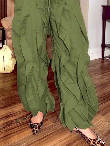 knowfashionstyle Cargo Pants for Women Baggy Loose Fit Y2K Casual Pant Drawstring Wide Leg Streetwear Sweatpants Army Green 2XL — view 6