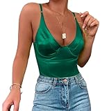 Velius Women's Sexy Metallic Shiny Bodysuit Tank Tops for Night Club Going Out (Green,X-Large)