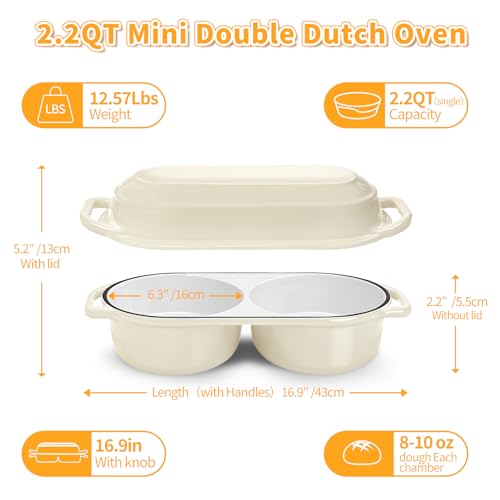 Mini Double Dutch Oven For Sourdough Bread Baking, 2.2QT Enameled Cast Iron by ONKO - Used condition - Image 4