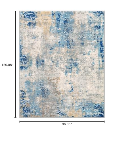 Lahome Modern Abstract Living Room Rug, Washable 8x10 Area Rugs for Bedroom Stain Resistant Non Slip, Large Blue Soft Indoor Carpet for Dining Room Table Apartment, Blue/Grey