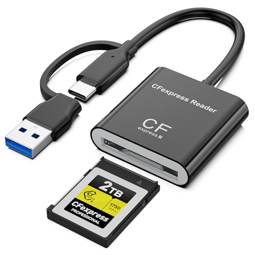 CFexpress Type B Card Reader, USB-C 3.2 Gen 2 10Gbps – High-Speed Memory Card Reader with USB-C & USB-A Compatibility for CFexpress Type B Cards