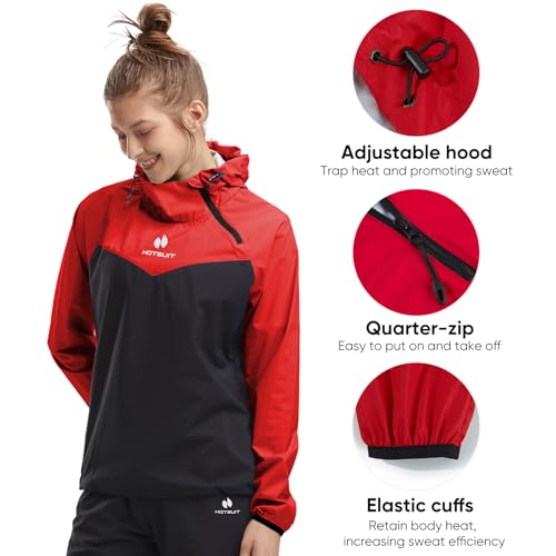 HOTSUIT Sauna Jacket for Women Odorless Sweat Jacket for Women Weight Loss Anti Rip Sauna Suit for Workout Gym, Red, L - Thumbnail 3