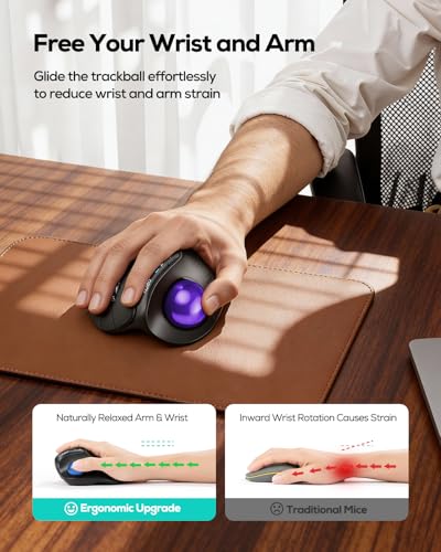 Image of Nulea M514 Vertical Trackball Mouse, Ergonomic Wireless Thumb-Control Mouse with Quiet Clicks, 3 Device Connection (Bluetooth & USB Receiver), Rechargeable for PC /Mac /Laptop /Tablet.(Purple)