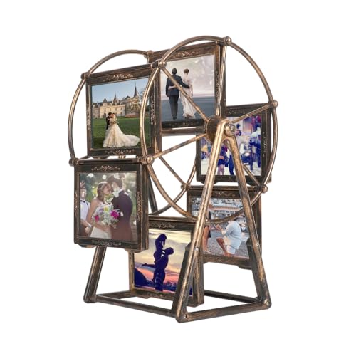 Sarini 12 Photos Rotating Ferris Wheel Picture Frame Vintage Embossed Desktop Photo Frame Set 4 Inch for Home Decor Wedding Christmas Birthday Gifts Unique Display