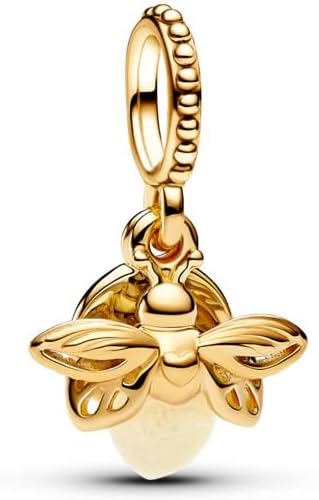 PANDORA Moments Glow-in-the-Dark Firefly Dangle Charm - 14k Gold-Plated Charm - Gift for Women - Includes Gift Box