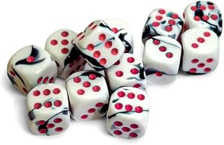 Dados Géminis en blanco y negro con puntas de color rosa D6 de 16 mm, paquete de 12 unidades