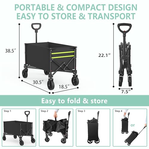 Lubbygim Collapsible Wagon Cart Foldable With 250Lbs Weight Capacity, 120L Utility Grocery Shopping Cart With Wheels, Lightweight Portable Folding Wagon For Garden Sports Beach And Camping thumb #5