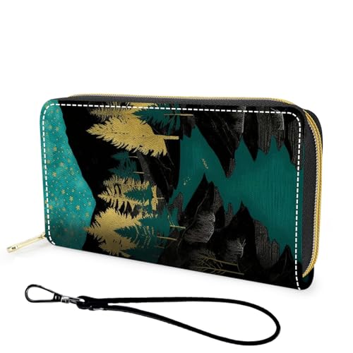 Wallet,Large Capacity RFID Blocking Leather Wallet, Durable Smooth Zipper Clutch,Unisex Travel Wallet for Cards,Cash,and Coins - Mountain