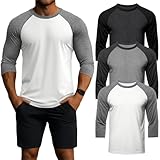 Huukeay 3 Pack Men's 3/4 Sleeve Shirts Crew Neck Baseball T Shirts Moisture...