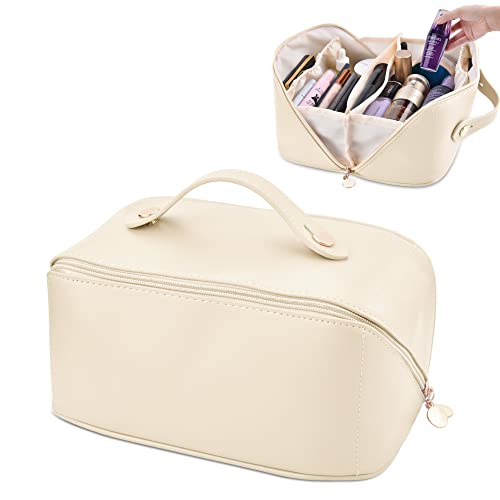 Image of 2022 Large Capacity Waterproof Cosmetic Bag with Handle & Divider, Makeup & Toiletry Bag for Skincare Cosmetics Travel, White