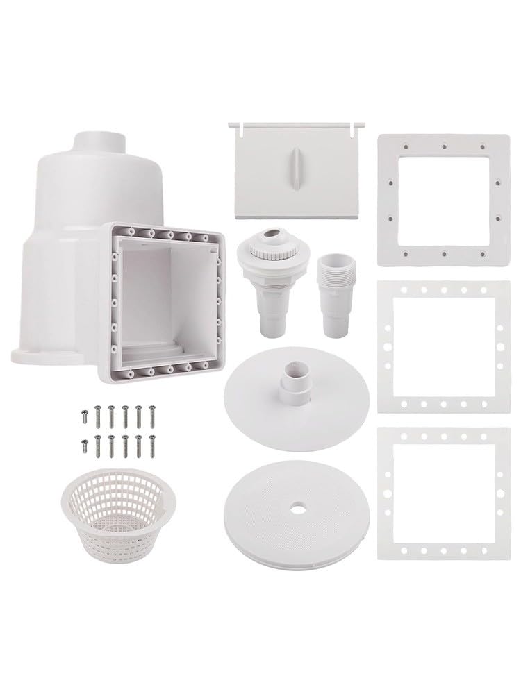 EasyByMall Kit de skimmer de piscina sobre el suelo, repuesto de pared pasante de 6 pulgadas para SP1091LX, placa frontal de plástico ABS resistente a los rayos UV con placa de vacío y adaptador de
