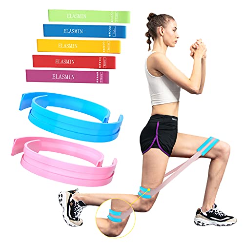 ELASMIN Fitnessband Set mit Protektor Gymnastikband in 5 Stärken 100% Latex Widerstandsbänder Krafttraining für Mann Frau für Fitness, Yoga, Muskelaufbau und mehr