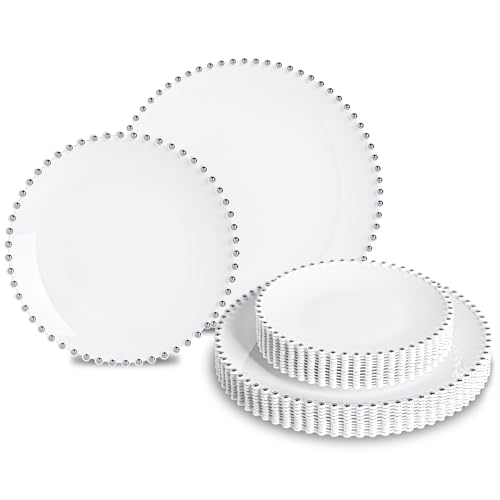 HOMIP 50PCS Fancy Disposable Dinnerware Party Set, Elegant Plates Include 25Pcs Dinner Plate 10